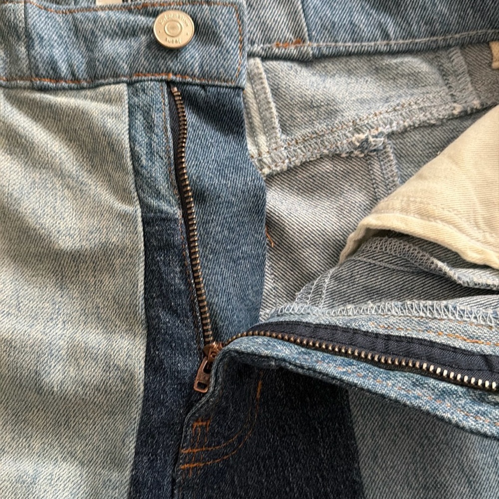 Reformation Patchwork High-Rise Jeans in Light and Dark Blue - Picture 9 of 12